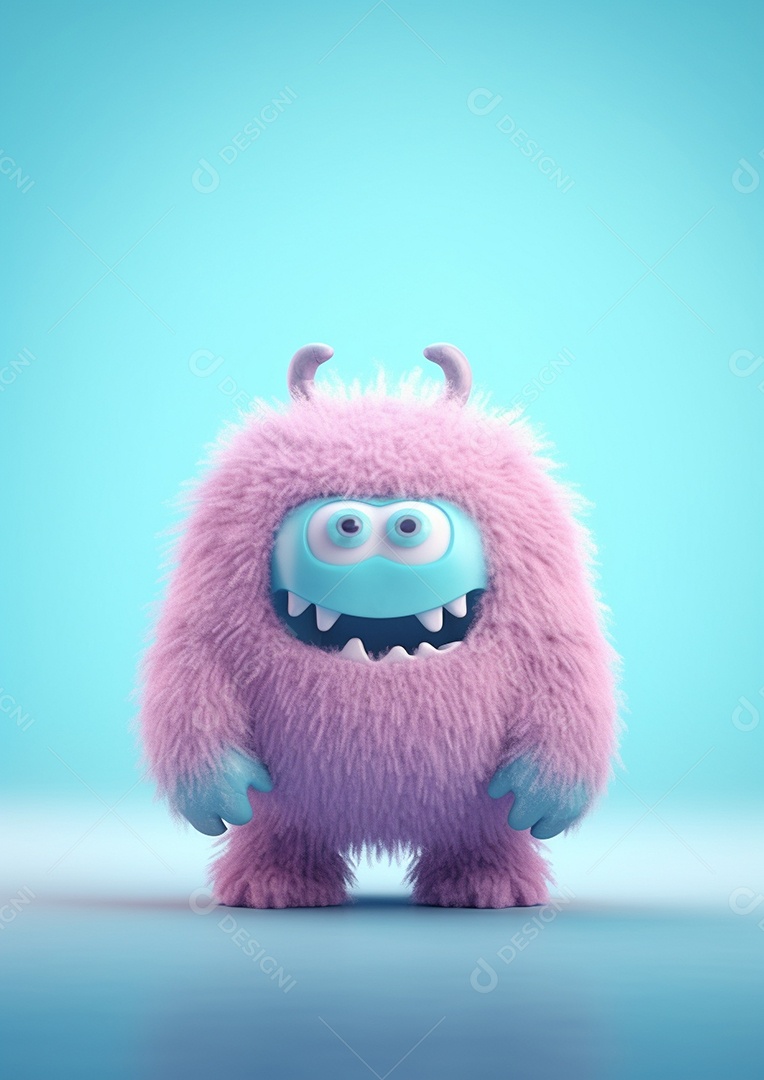 Monstro 3d semi-realista bonito, cor vívida isolada