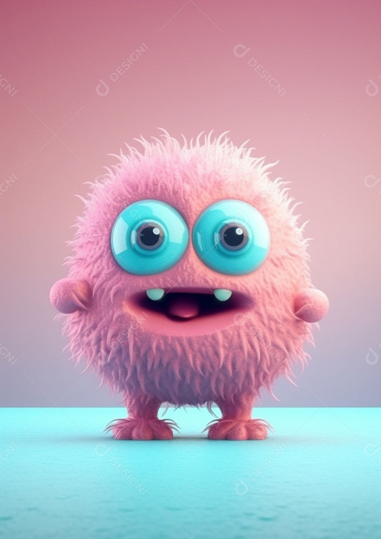 Monstro 3d semi-realista bonito, cor vívida isolada