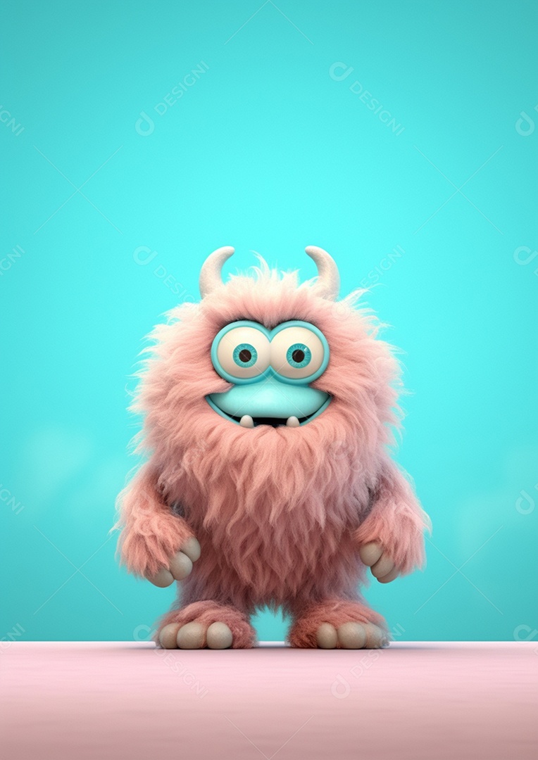 Monstro 3d semi-realista bonito, cor vívida isolada