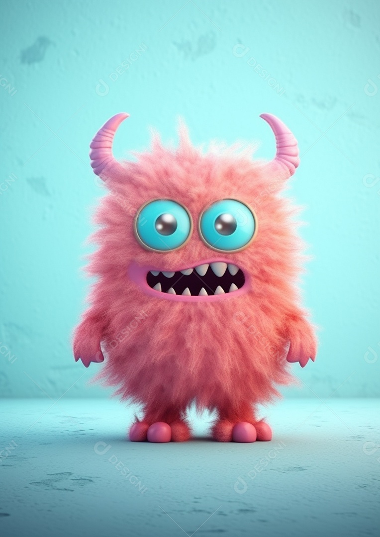 Monstro 3d semi-realista bonito, cor vívida isolada