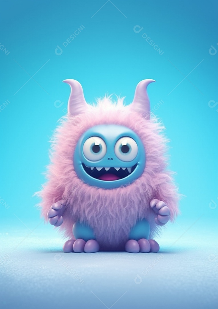 Monstro 3d semi-realista bonito, cor vívida isolada