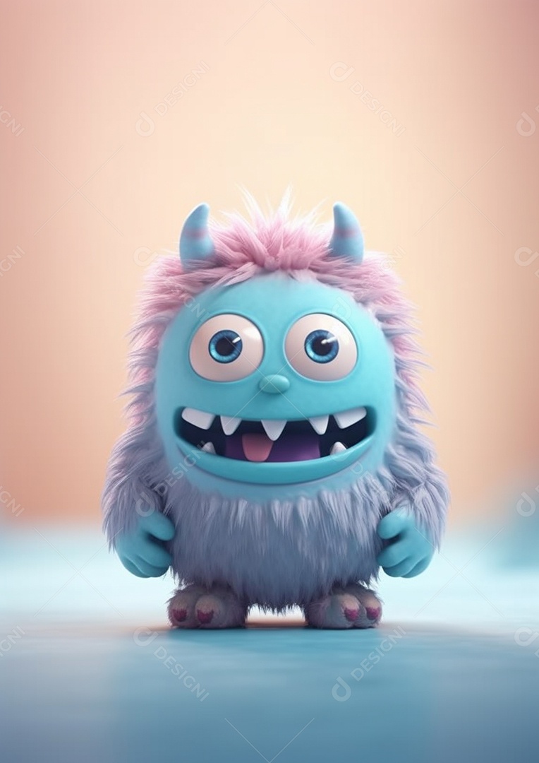 Monstro 3d semi-realista bonito, cor vívida isolada