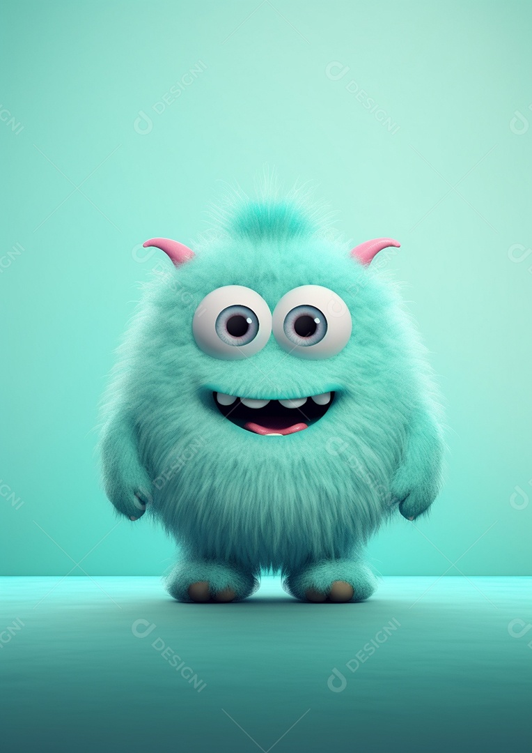 Monstro 3d semi-realista bonito, cor vívida isolada