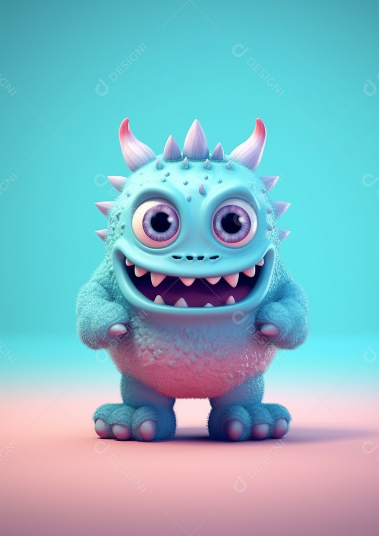 Monstro 3d semi-realista bonito, cor vívida isolada