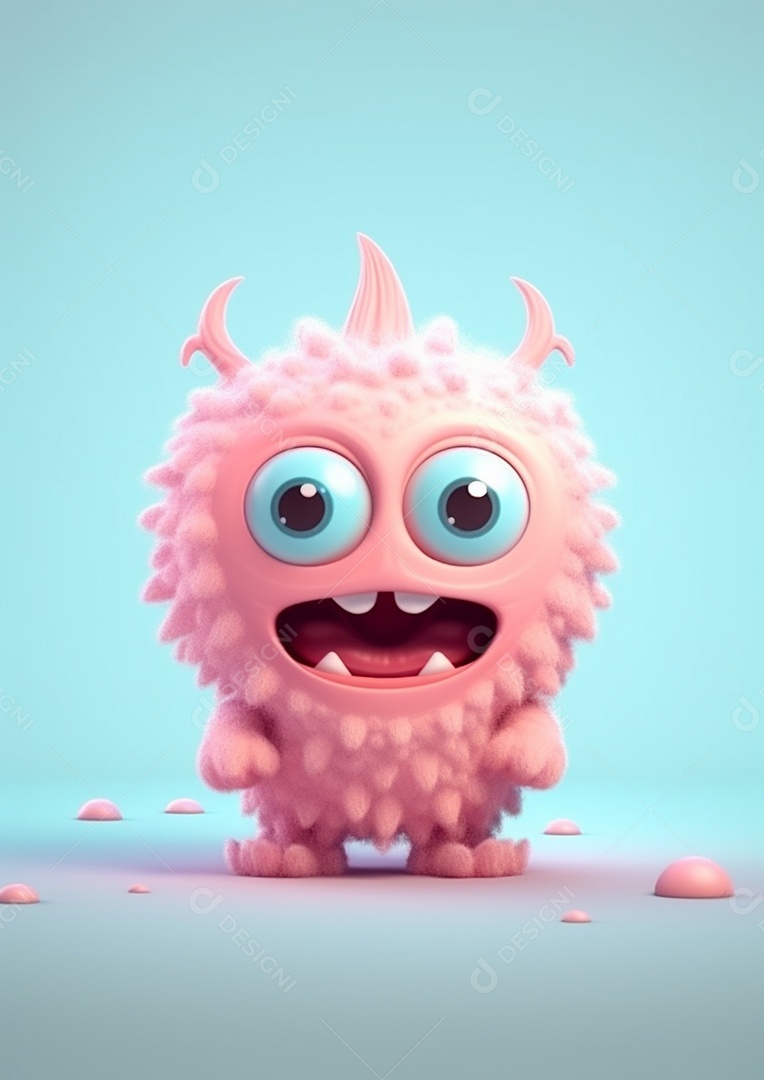 Monstro 3d semi-realista bonito, cor vívida isolada