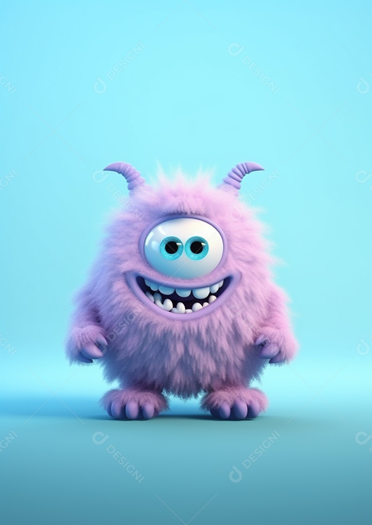 Monstro 3d semi-realista bonito, cor vívida isolada