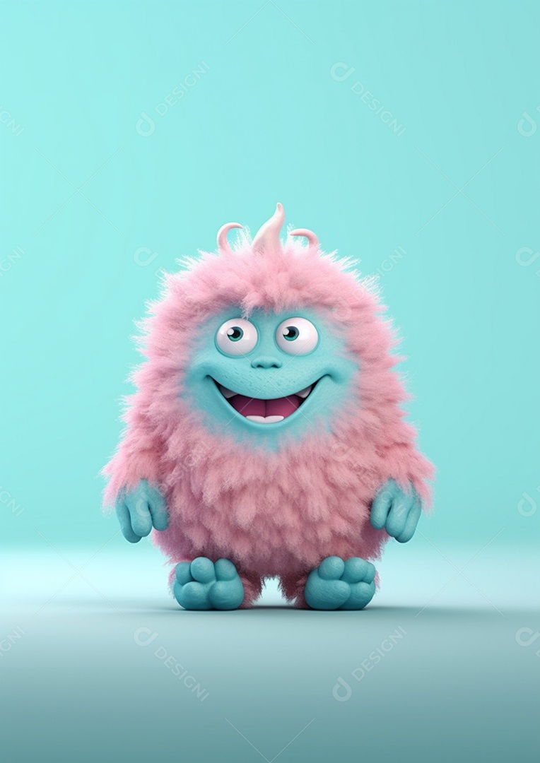 Monstro 3d semi-realista bonito, cor vívida isolada