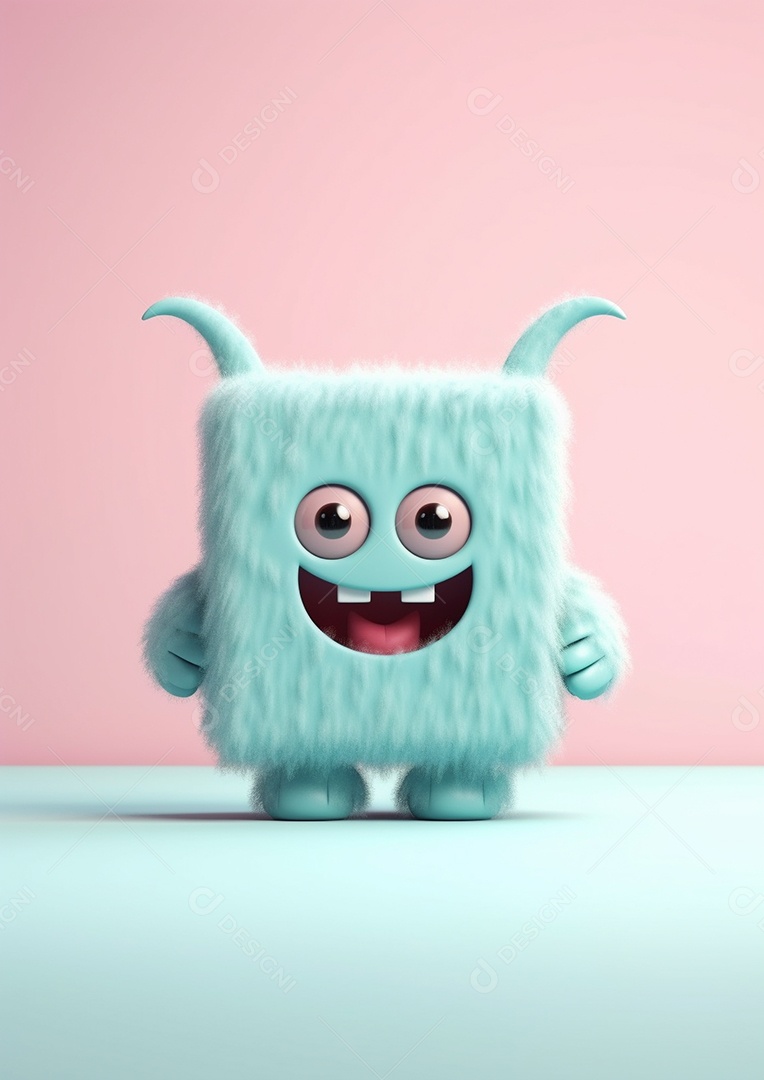 Monstro 3d semi-realista bonito, cor vívida isolada