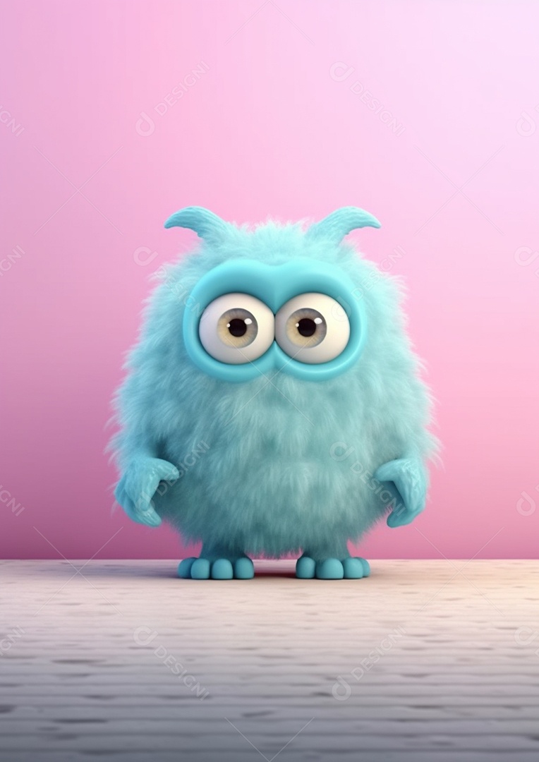 Monstro 3d semi-realista bonito, cor vívida isolada