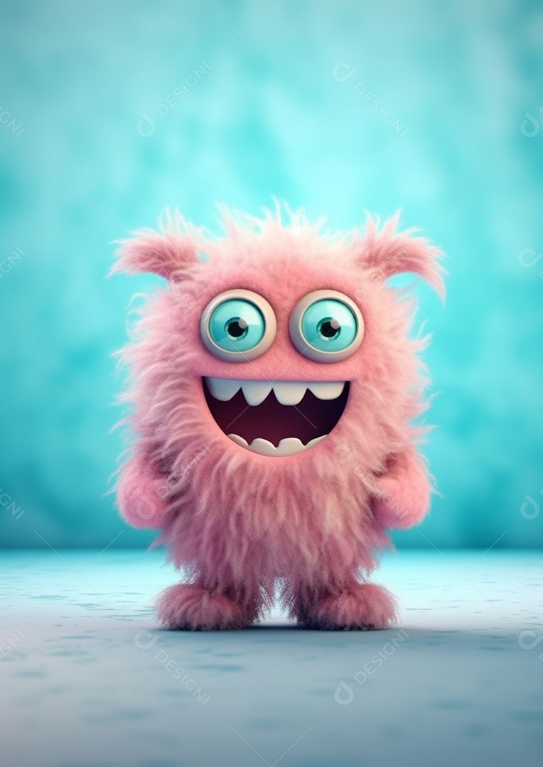 Monstro 3d semi-realista bonito, cor vívida isolada