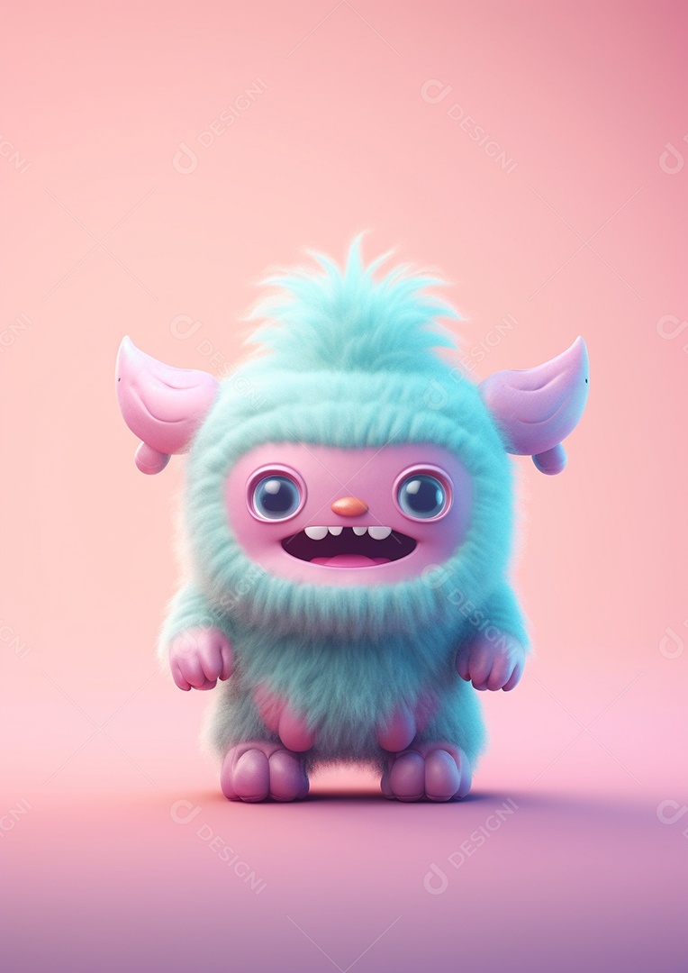 Monstro 3d semi-realista bonito, cor vívida isolada