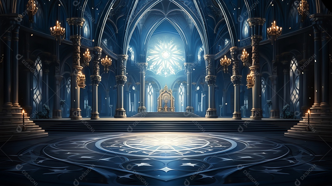 Um fundo de catedral de salão vazio de fantasia do castelo gótico