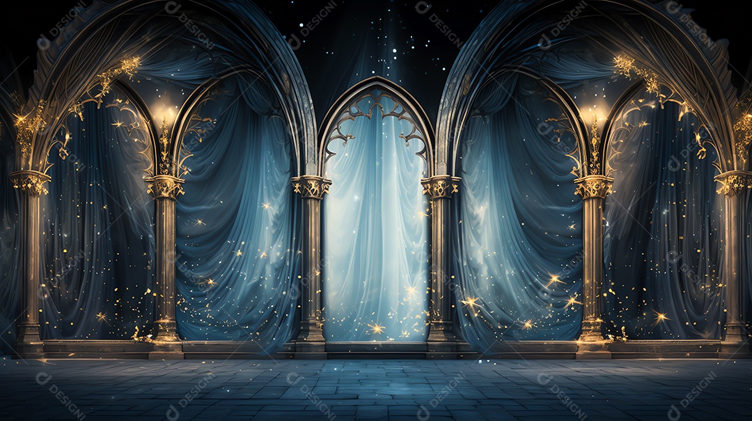 Um fundo de catedral de salão vazio de fantasia do castelo gótico