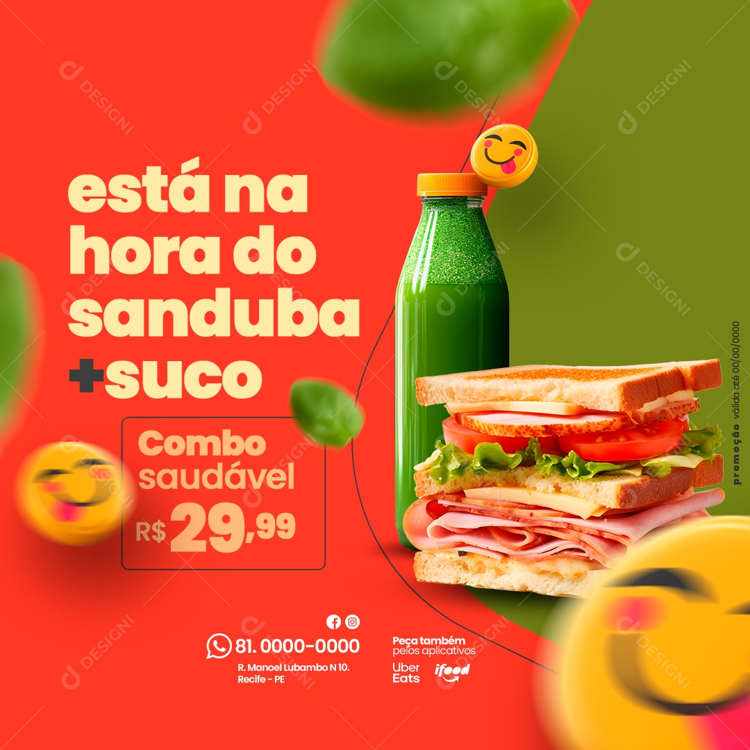 Lanchonete Sanduíches e Sucos Natural Está na Hora do Sanduba + Suco Combo Saudável Social Media PSD Editável