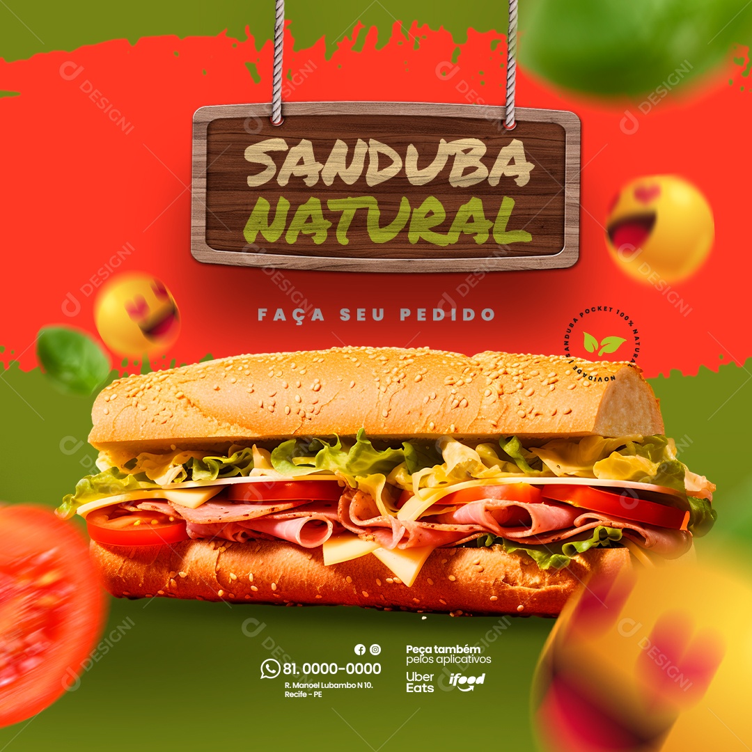 Lanchonete Sanduíches e Sucos Natural Sanduba Natural Faça seu Pedido Social Media PSD Editável