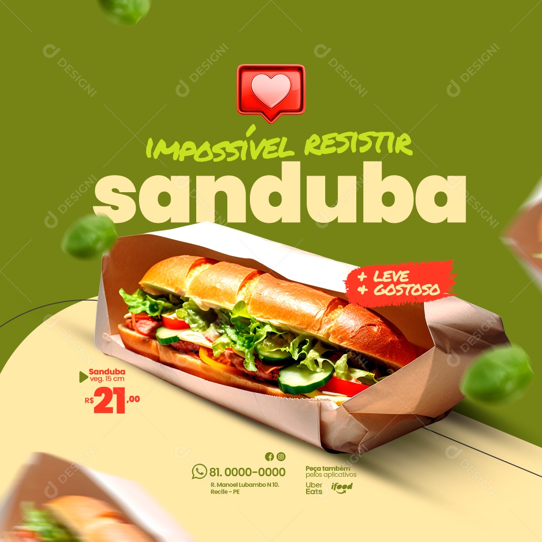Lanchonete Sanduíches e Sucos Natural Impossível Resistir Sanduba Leve Gostoso Social Media PSD Editável