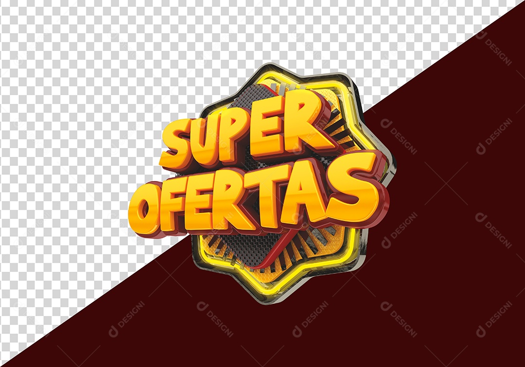 Super Ofertas Selo 3D Dourado para Composição PSD