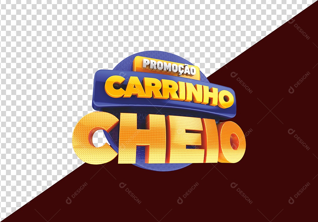 Promoção Carrinho Cheio Selo 3D Azul Dourado para Composição PSD