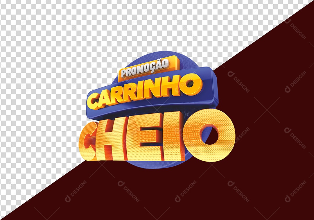 Promoção Carrinho Cheio Selo 3D Dourado Azul para Composição PSD