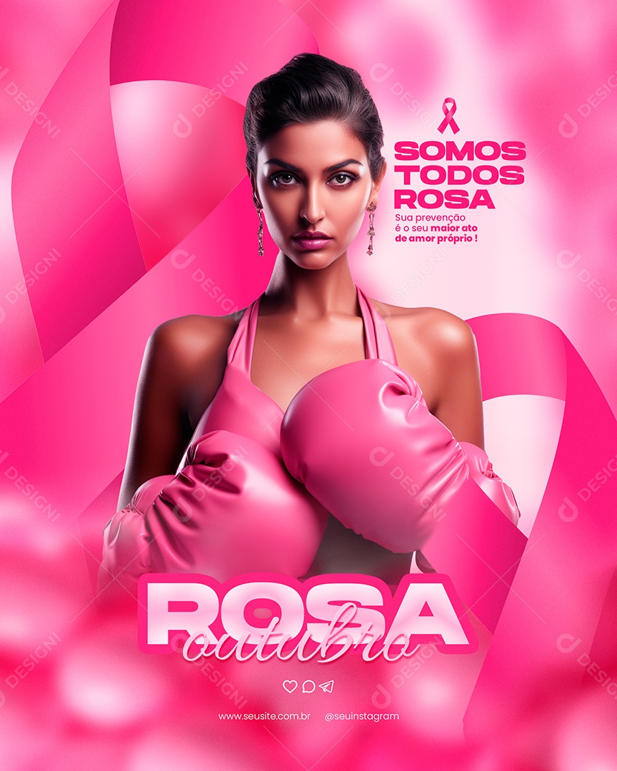 Outubro Rosa Sua Prevenção é o seu Maior Ato de Amor Próprio Mês de Prevenção Contra o Câncer de Mama Social Media PSD Editável