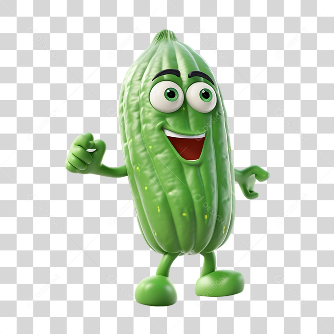 Elemento 3D Fruta Pepino Sorrindo PNG Transparente