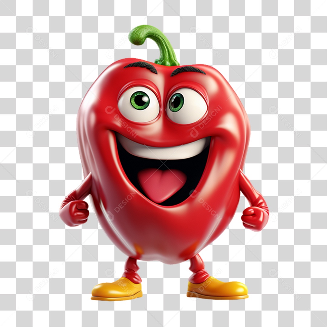 Elemento 3D Fruta Pimentão Sorrindo PNG Transparente