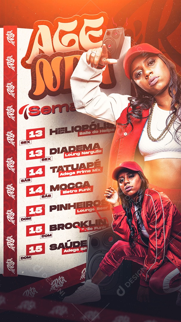 Flyer Story Agenda Semanal Mc Rita Social Media PSD Editável