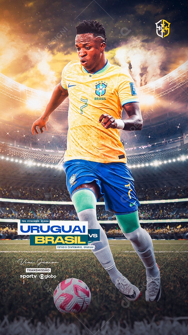 Flyer Story Uruguai Vs Brasil Vini Junior Social Media PSD Editável