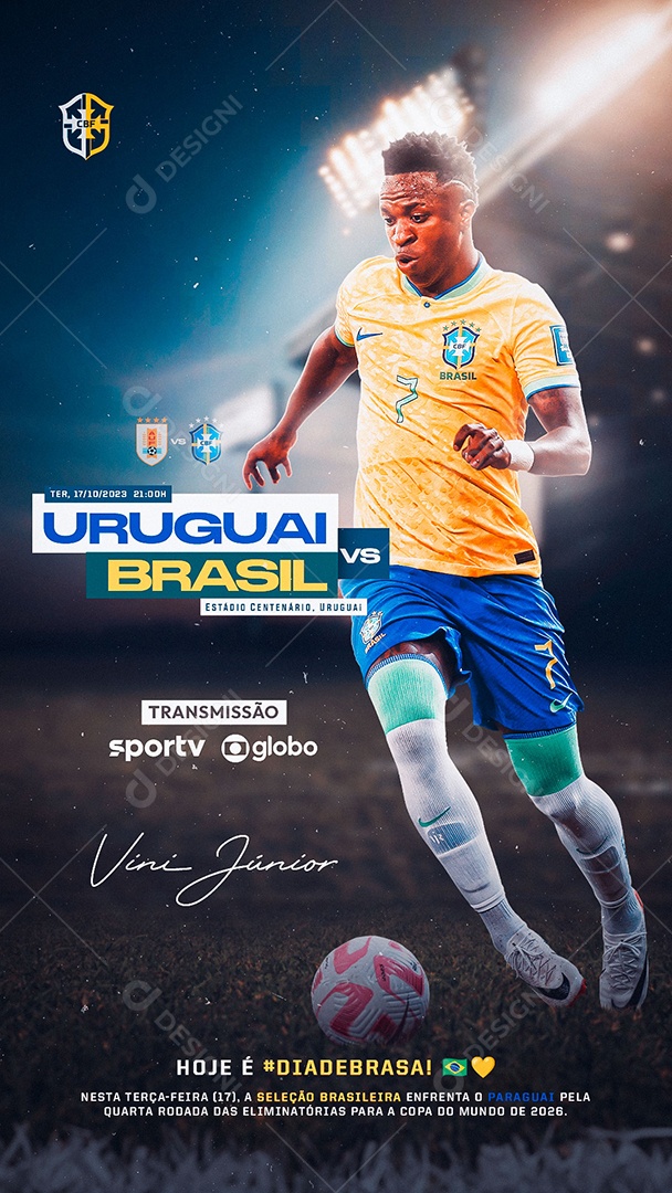 Social Media Flyer Story Uruguai Vs Brasil Vini Junior PSD Editável