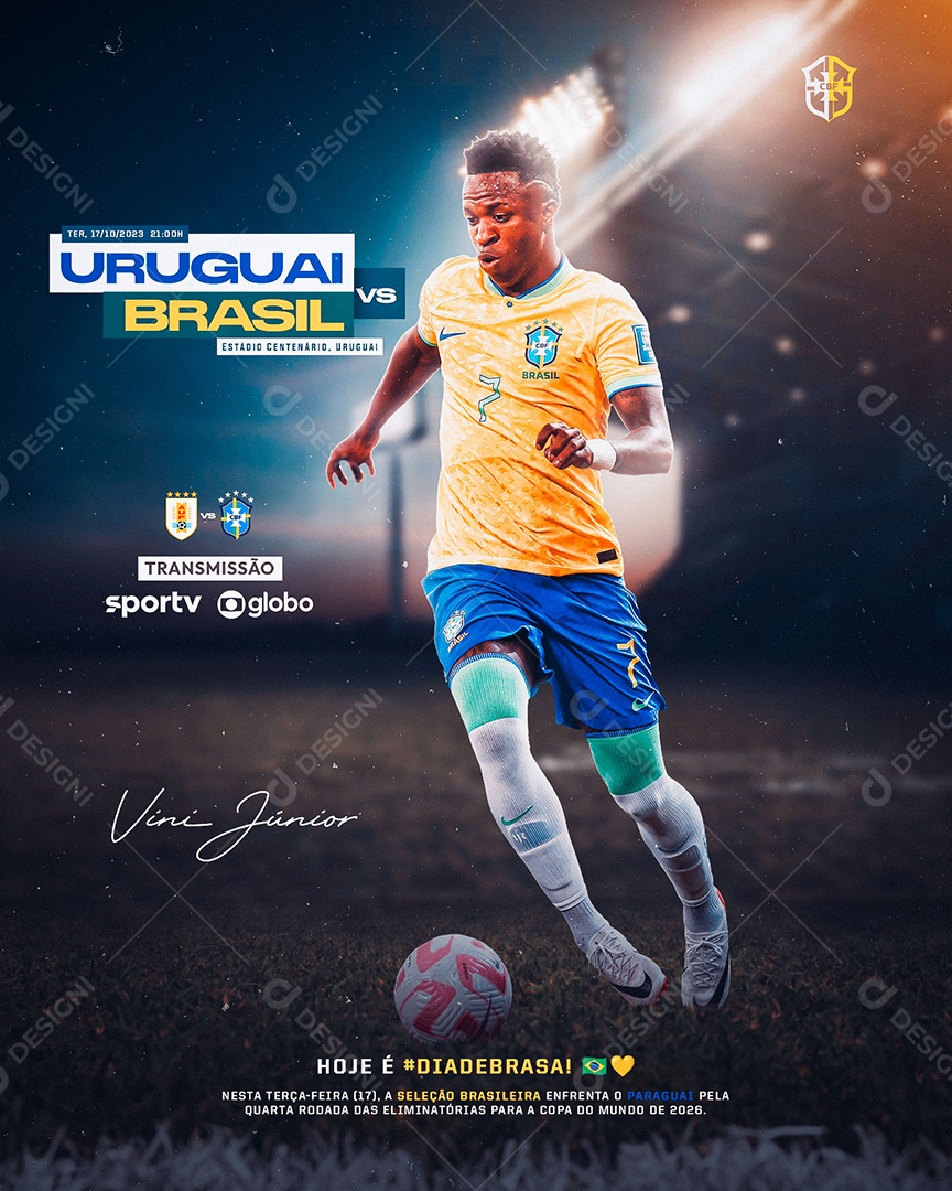 Flyer Feed Uruguai Vs Brasil Vini Junior Social Media PSD Editável