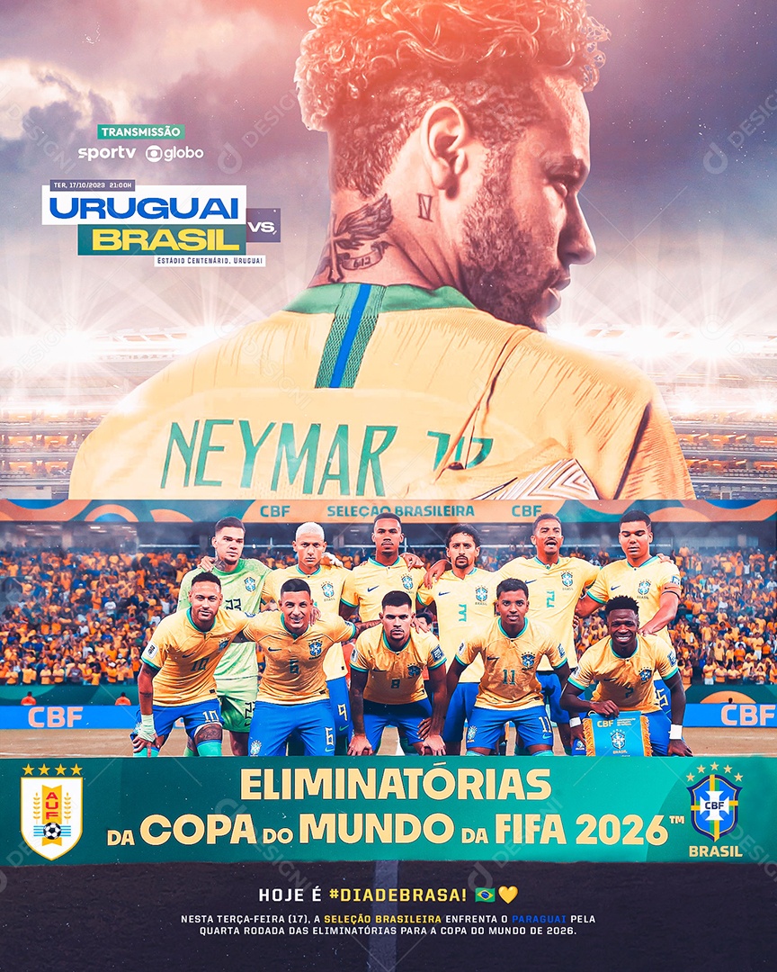 Social Media Flyer Eliminatórias Da Copa Do Mundo Uruguai X Brasil PSD Editável