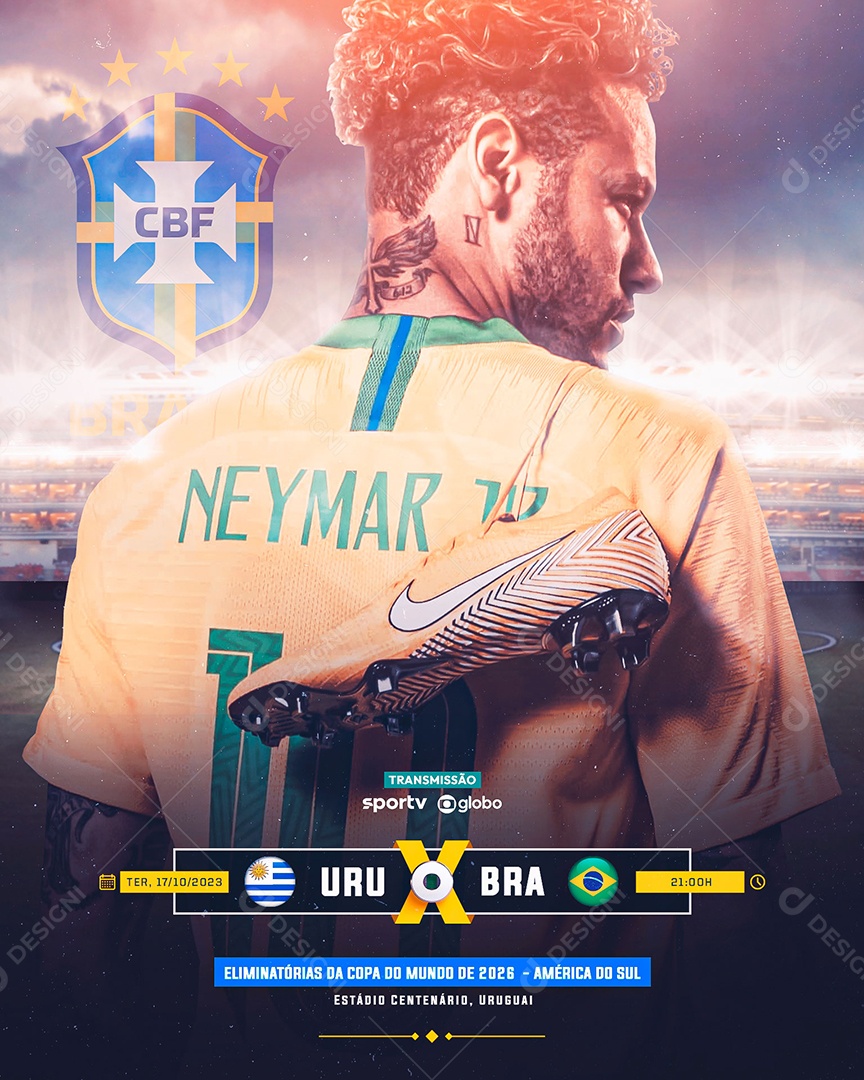 Flyer Futebol Uruguai X Brasil Neymar Social Media PSD Editável