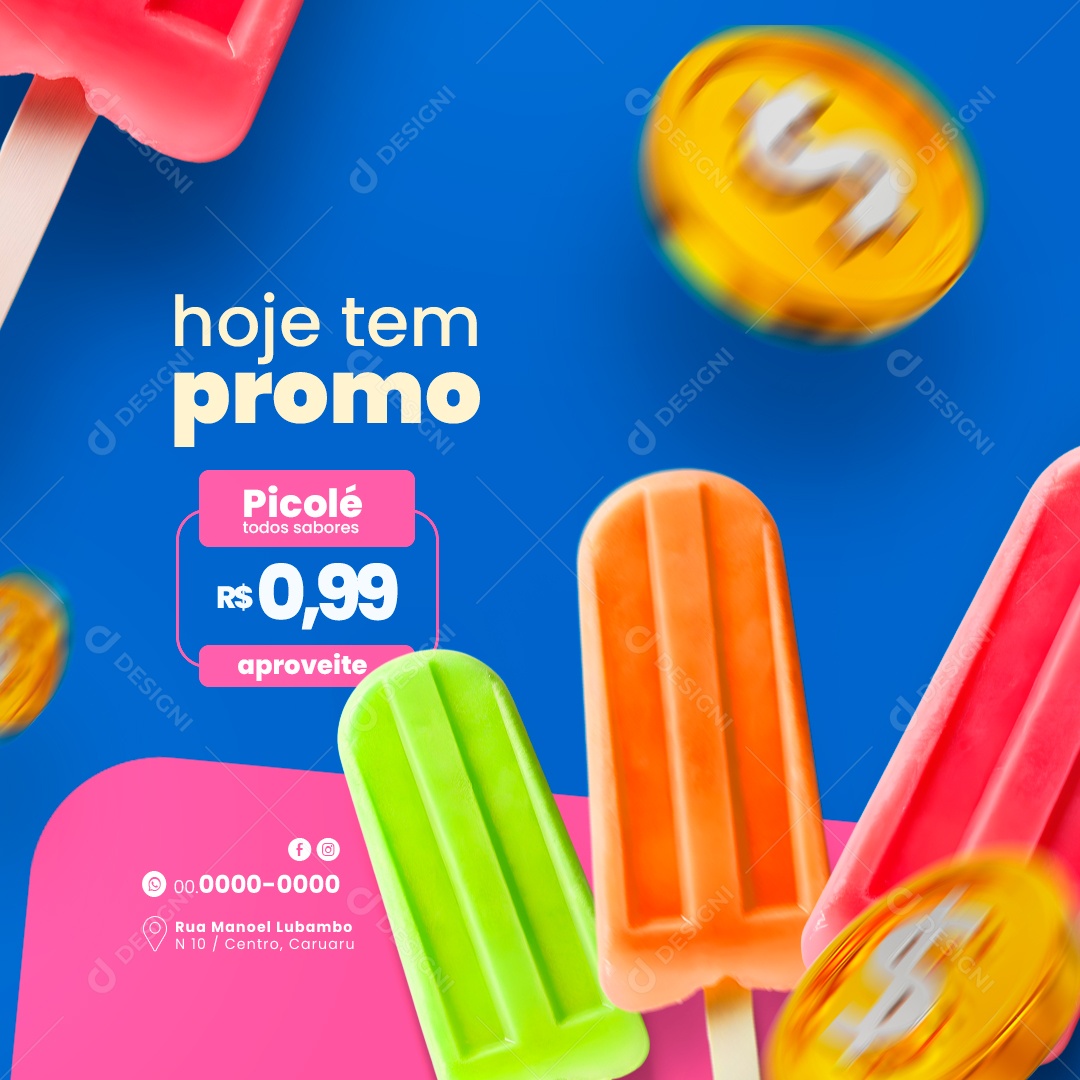 Sorveteria Picolé Hoje tem Promo Sabores Social Media PSD Editável