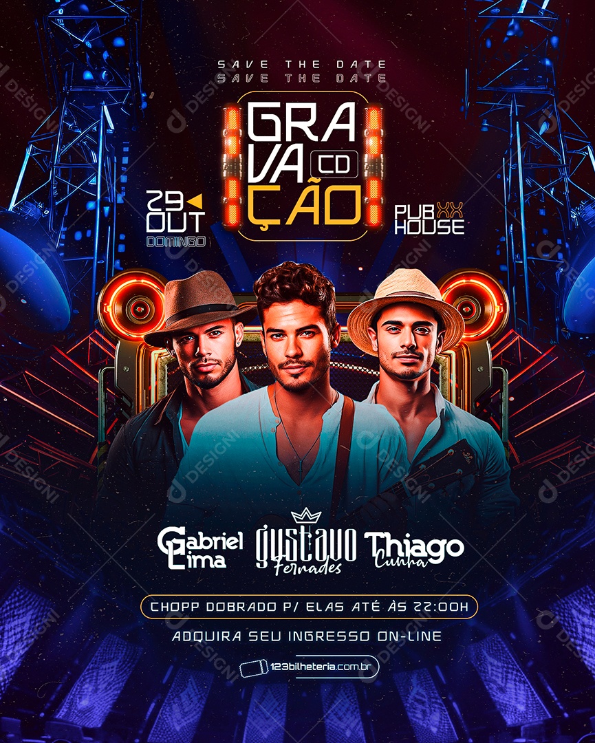 Flyer Gravação Gabriel Lima Gustavo Fernades Thiago Cunha Social Media PSD Editável