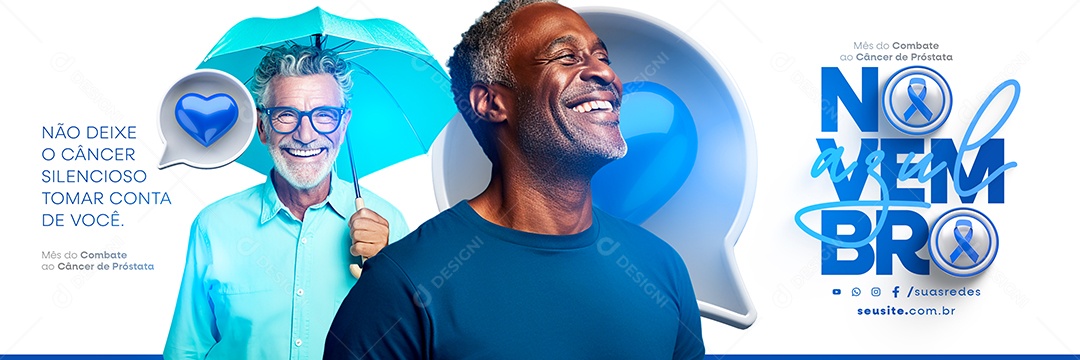 Carrossel Novembro Azul Não Deixe o Câncer Silencioso Tomar Conta de Você Mês do Combate ao Câncer de Próstata Social Media PSD Editável