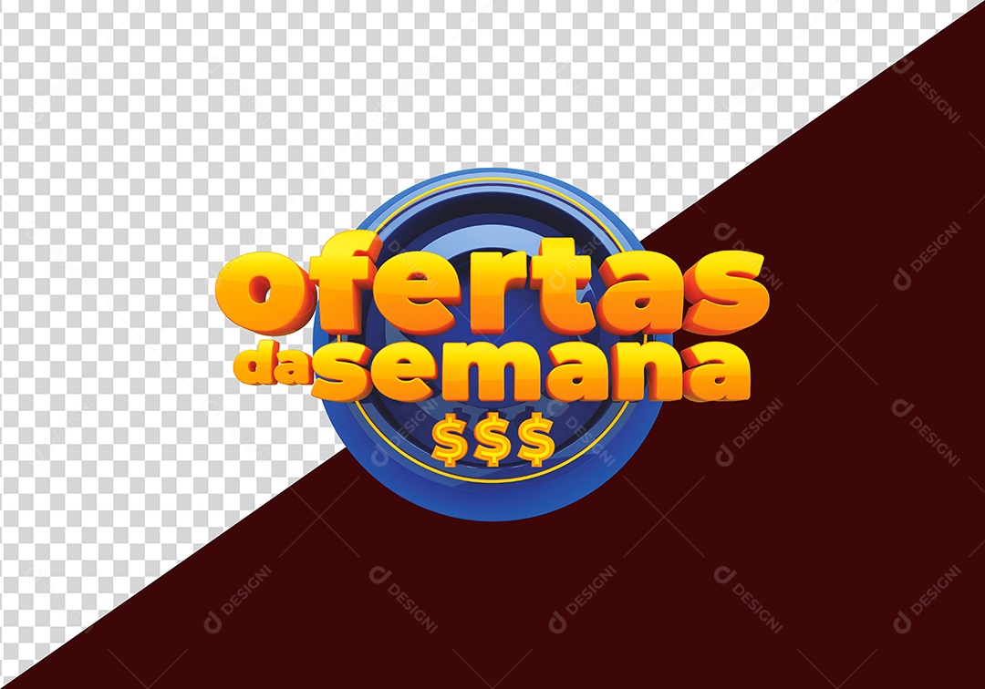 Ofertas da Semana Selo 3D Dourado Azul para Composição PSD