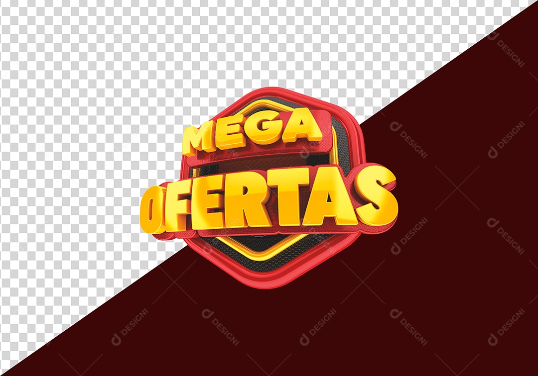 Mega Ofertas Selo 3D Vermelho Dourado para Compoaição PSD