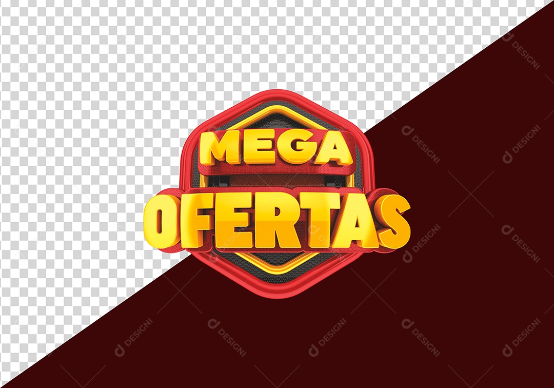 Mega Ofertas Selo 3D Dourado para Composição PSD