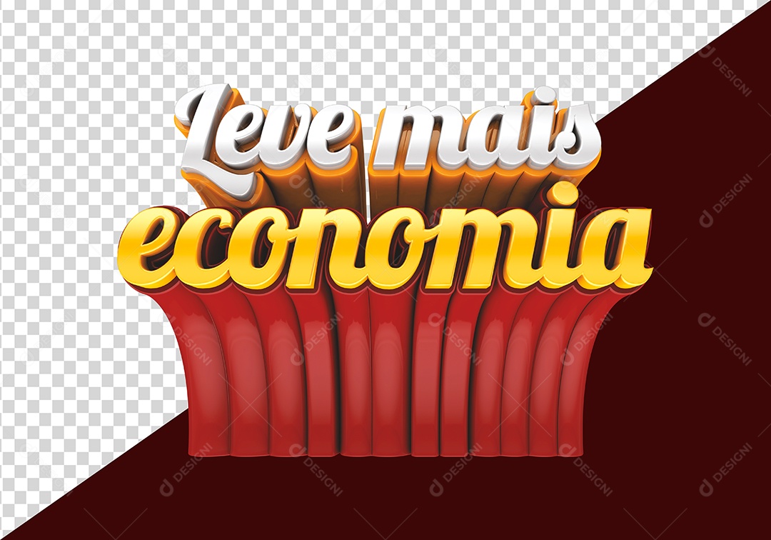 Leve Mais Economia Selo 3D Branco Dourado para Composição PSD