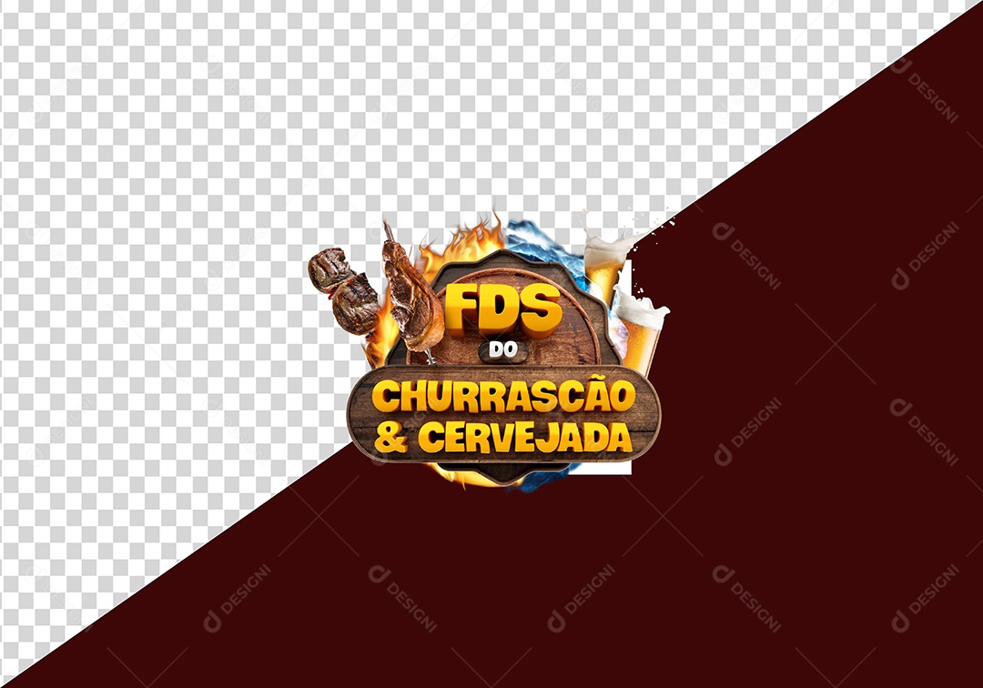 FDS do Churrascão e Cervejada Selo 3D Dourado para Composição PSD