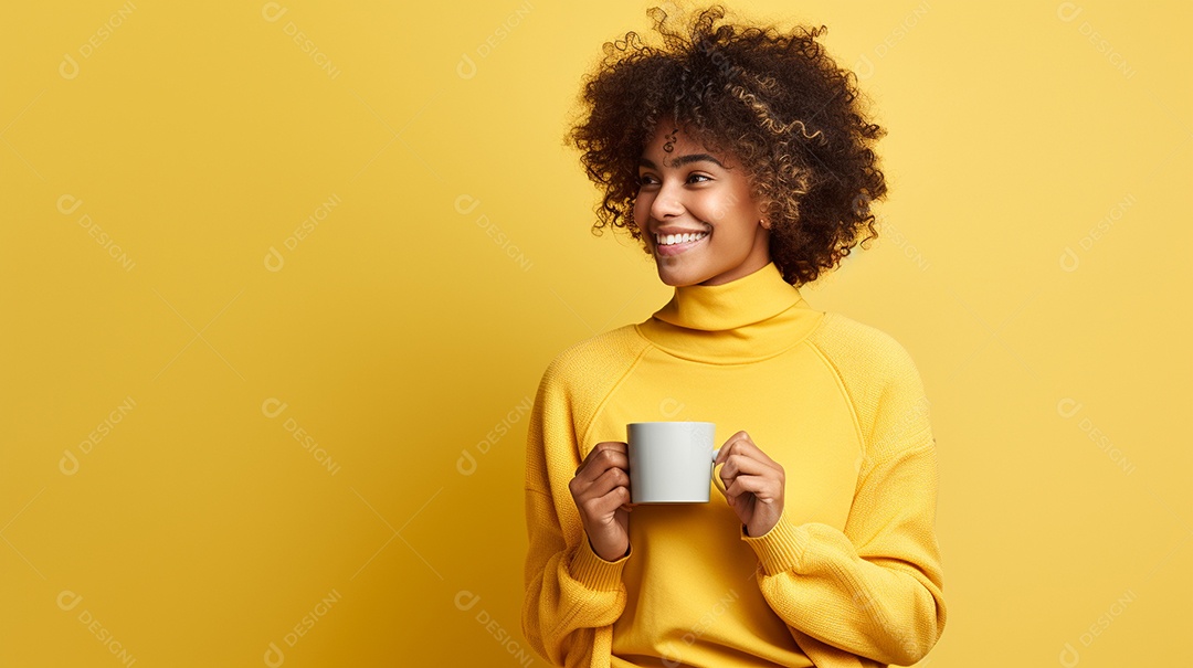 Idosa segurando copo de café sobre fundo isolado
