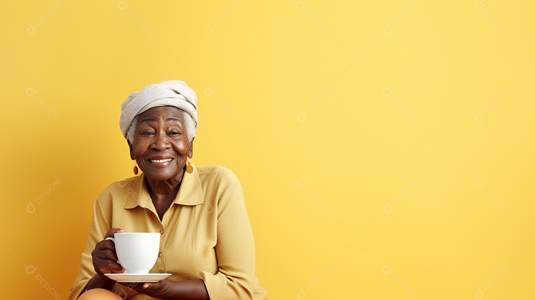 Mulher negra feliz com café