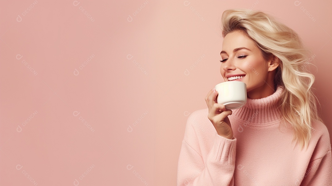 Mulher feliz com café