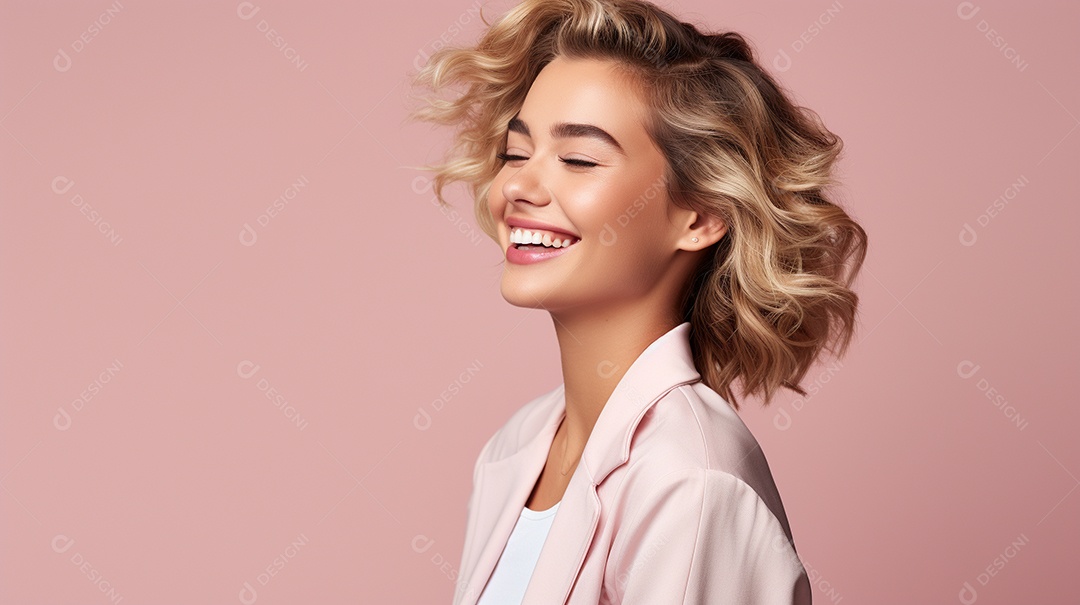 Mulher feliz com café