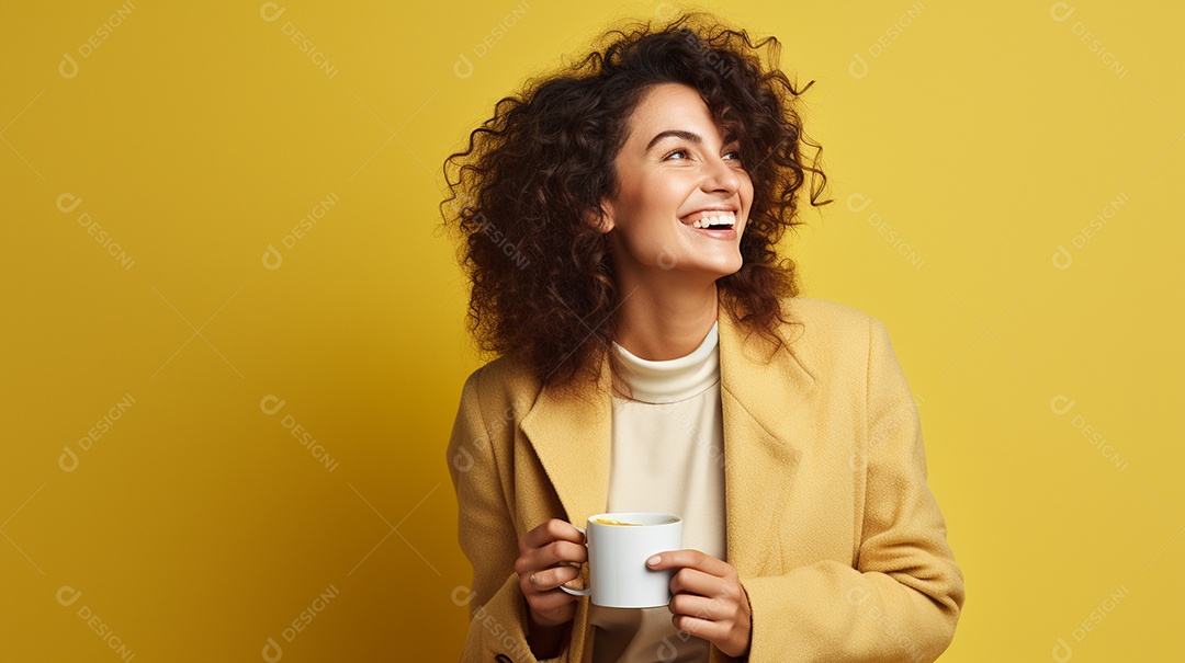 Mulher feliz com café