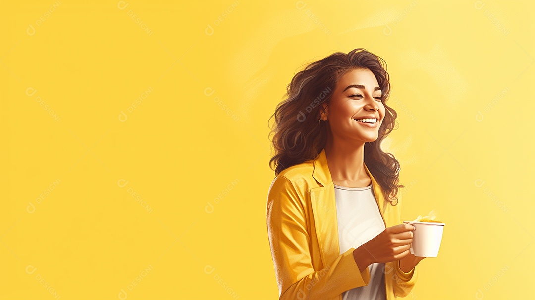 Mulher feliz com café