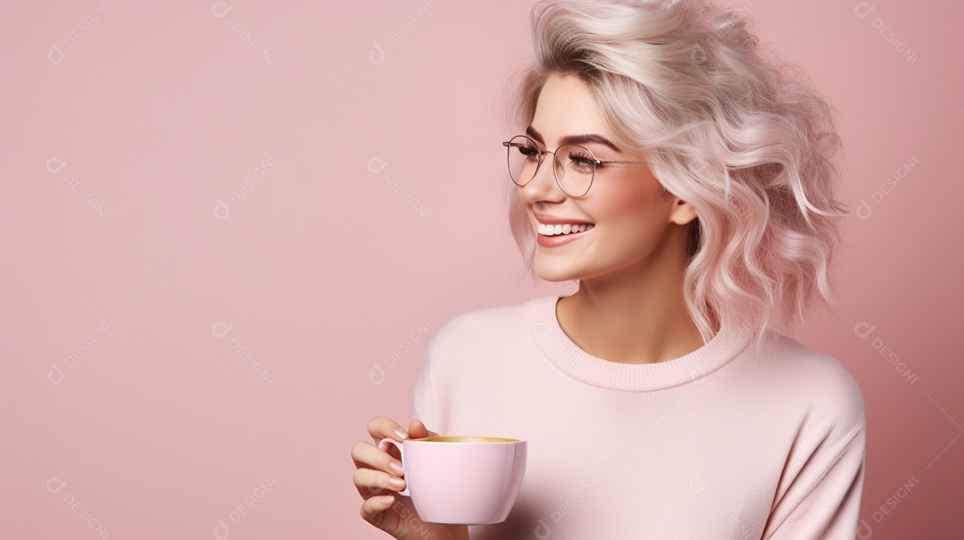 Mulher feliz com café