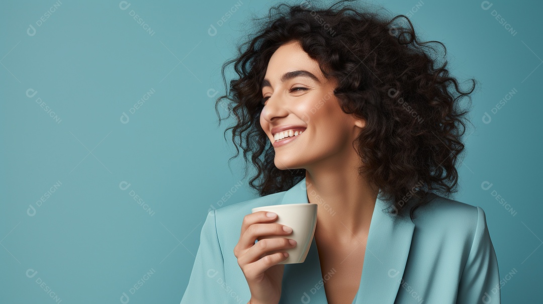 Mulher feliz com café