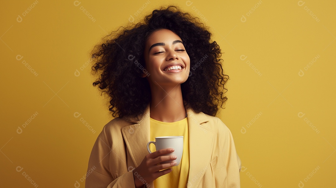 Mulher feliz com café
