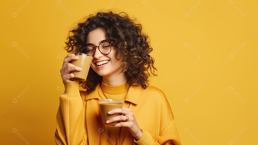 Mulher feliz com café